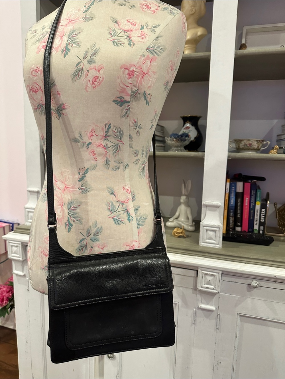 Fossil Black Leather Crossbody Bag